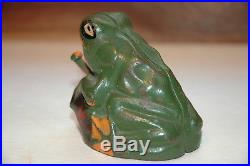 FROG ON ROCK CAST IRON MECHANICAL BANK in WONDERFUL FIRST PAINT NO RESERVE
