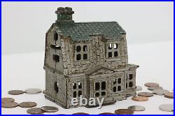 Farmhouse Antique Painted Cast Iron House Coin Bank #46668