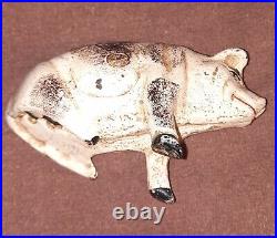 Figural Antique Original Sitting Pig Cast Iron Coin Piggy Bank Cream With Spots