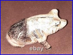 Figural Antique Original Sitting Pig Cast Iron Coin Piggy Bank Cream With Spots