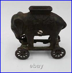 Figural Elephant Bank Cast Iron Elephant on Wheels Antique