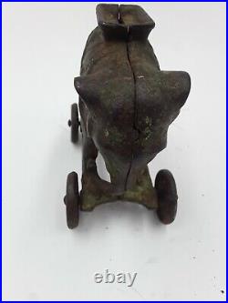 Figural Elephant Bank Cast Iron Elephant on Wheels Antique