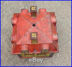 Fine old painted cast iron Stevens mechanical bank building with teller