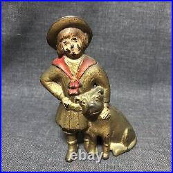 Genuine, Antique 1915 Buster Brown & Tige Cast Iron Coin Bank by A. C. Williams