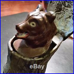 Genuine Antique Teddy and the Bear Cast Iron Mechanical Bank