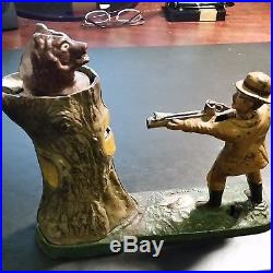 Genuine Antique Teddy and the Bear Cast Iron Mechanical Bank