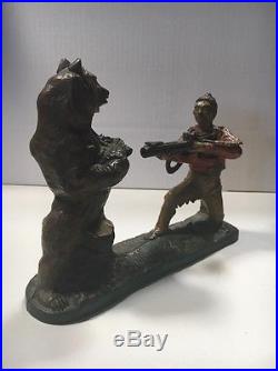 Great Old Antique Cast Iron Bank With Bear And Indian Working Condition