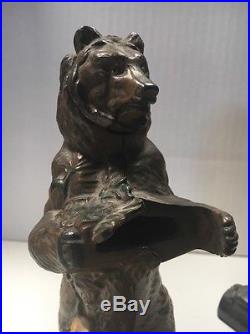 Great Old Antique Cast Iron Bank With Bear And Indian Working Condition