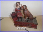 Great old original cast iron Speaking Dog Mechanical penny bank Pat. 1885