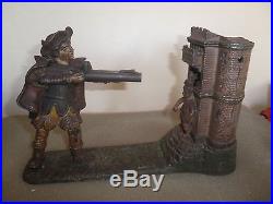 Great old original cast iron William Tell Mechanical Penny Bank Patent 1896