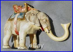 HUBLEY Vintage Elephant Mechanical Bank HOWDAH Cast Iron Toy 1930s Enamel Paint