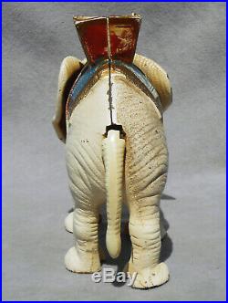 HUBLEY Vintage Elephant Mechanical Bank HOWDAH Cast Iron Toy 1930s Enamel Paint