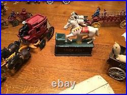 HUGE 50 Piece Vintage Cast Iron Horses, Carriages, Fire Wagons, Banks LOOK