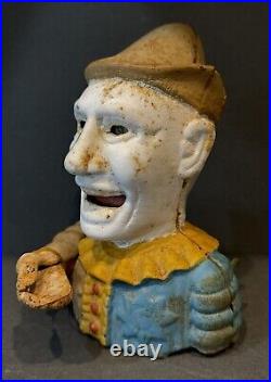 HUMPTY DUMPTY Circus Clown Cast Iron Mechanical Bank Antique Early 1900's Works
