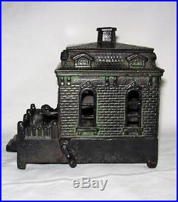 H. L. JUDD c. 1895 DOG ON TURNTABLE CAST IRON MECHANICAL BANK EXCELLENT