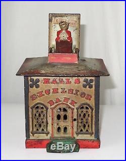 Hall's Excelsior Antique Cast Iron Mechanical Bank, J & E Stevens Co. Pat 1869