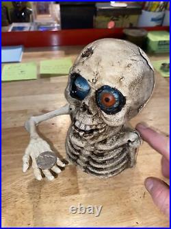 Halloween Skeleton Mechanical Bank Skull Patina Cast Iron Collector SOLID METAL