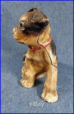 Hubley Cast Iron Boston Terrier Puppy Dog Bank 4 7/16