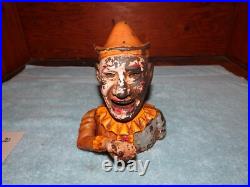 Humpty Dumpty Clown Cast Iron Coin Piggy Bank Mechanical Antique