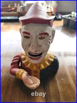 Humpty Dumpty Clown Cast Iron Coin Piggy Bank Mechanical Antique