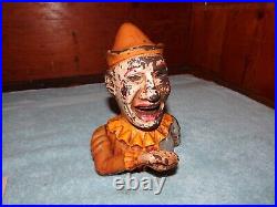 Humpty Dumpty Clown Cast Iron Coin Piggy Bank Mechanical Antique
