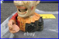 Humpty Dumpty Clown Cast Iron Metal Coin Piggy Bank Mechanical Antique
