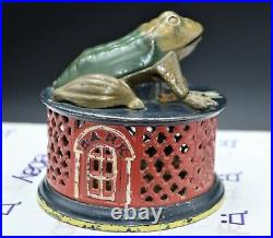 Incredible! Cast Iron 1872 Pat J & E Stevens Frog on Red Lattice Mechanical Bank