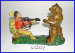 Indian Shooting Bear Cast Iron Mechanical Bank Nice! (DAKOTApaul)