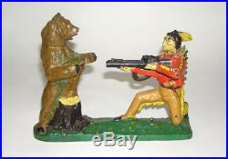 Indian Shooting Bear Cast Iron Mechanical Bank Nice! (DAKOTApaul)
