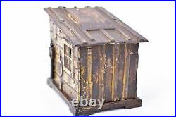 JE Stevens Painted Cast Iron Mechanical Coin Bank Cabin Toy 1885