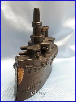 J & E STEVENS USS BATTLESHIP OREGON Antique Cast Iron Still Bank