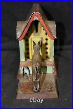 J. &E. STEVENS Vintage ex. Cond. Mule Entering Barn cast iron mechanical bank