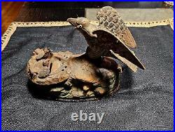 J. & E. Stevens 1883 Mechanical Cast Iron Bank-Eagles & Eaglets