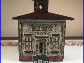 J & E Stevens Cast Iron Penny Bank with Cupola & Original Paint