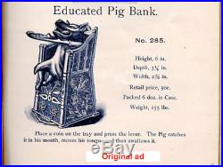 J & E Stevens Co. Cast Iron Mechanical Bank Pig in a High Chair, Pre-WWII