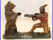 J & E Stevens Indian Shooting Bear Cast Iron Mechanical Bank Working Marked