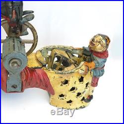 J & E Stevens Professor Pugs Frog's Bicycle Feat Cast Iron Mechanical Bank