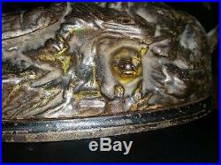 J E Stevens cast iron mechanical bank Eagle and Eaglets antique