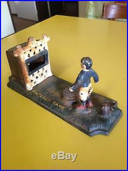 John Harper 1895 Vintage Antique Cast Iron Soccer Mechanical Money Bank Box Toy