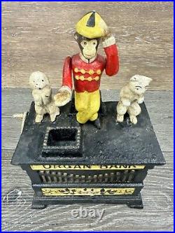 KYSER & REX 1882 Cast Iron Monkey withDancers Organ Mechanical Bank Reproduction KYSER & REX 1882 Cast Iron Monkey withDancers Organ Mechanical Bank Reproduction