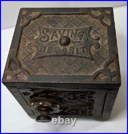 Kenton Brand Antique Cast Iron Coin Deposit Safe Bank with Lock