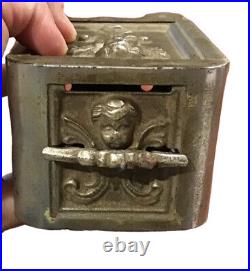 Kenton Brand Ornate Cast Iron Combination Safe Savings Bank Cherubs Antique Vtg