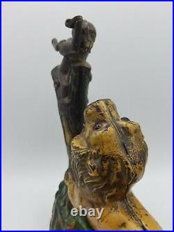 Kyser & Rex Antique Rare 1883 Lion & Monkeys Mechanical Cast Iron Bank