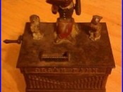 Kyser & Rex Cast Iron Monkey Cat & Dog Organ Mechanical Bank-PAT. JUNE 18, 1882