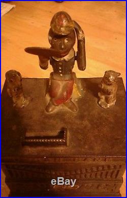 Kyser & Rex Cast Iron Monkey Cat & Dog Organ Mechanical Bank-PAT. JUNE 18, 1882