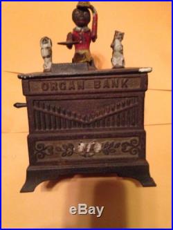 Kyser & Rex Cast Iron Organ bank MONKEY Cat & Dog Mechanical PAT. JUNE 13 1882