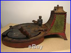 Kyser & Rex Mechanical Roller Skating Bank As Found Damage Antique Cast Iron Toy