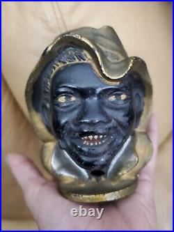 LG ORIGINAL Vintage Antique Johnny Griffin 2 Face Cast Iron Bank A. C Williams VG