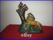 LION AND TWO MONKEYS Mechanical Bank Cast Iron Antique c1880