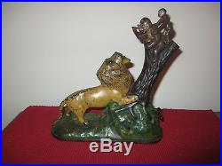 LION AND TWO MONKEYS Mechanical Bank Cast Iron Antique c1880's